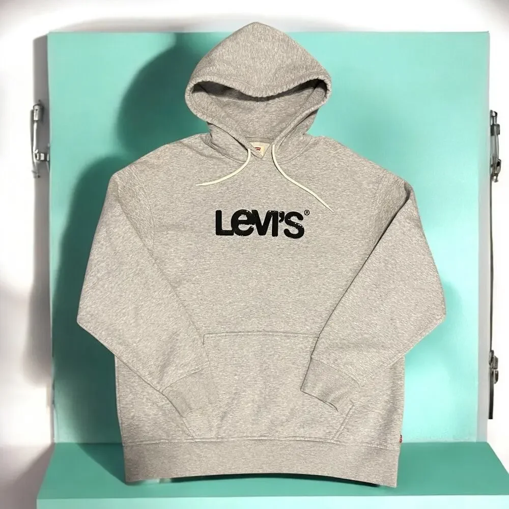 Levi's Men's Gray Graphic Hoodie Sweatshirt Size L Relaxed Fit